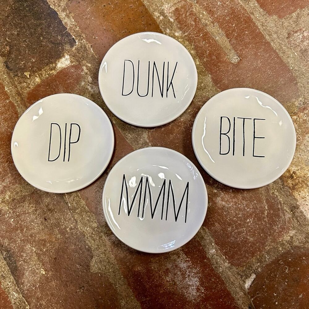 Set of FOUR Mud Pie Appetizer Hor'dourves Plates DIP MMM BITE DUNK